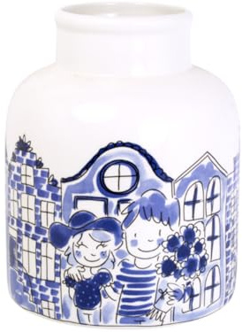 Vase Delfts Blond von Blond Amsterdam – dekorative Blumenvase mit klassischem Delfter Blau, rundes Design, ideal für frische Blumen