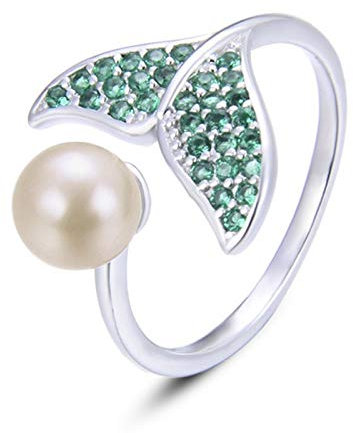 DJMJHG Veränderbarer Perlenring für Frauen Reines Sterlingsilber 925 Schmuck Grün Zirkonblatt Pflanze Weibliches Dating-Accessoire