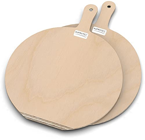 AUPROTEC Pizzaschaufel Holz Pizzaschieber Pizzabrett Birke geschliffen Modell Hendrik: 2er Set, Größe S Ø 26 cm