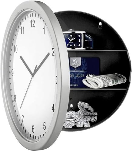 Wall Clock, Wall Mounted Key Box Wall Clock with Hidden Safe Clock Diversion Safe Jewelry Money Safe Storage For Money Stash Jewelry Valuables Cash