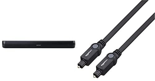 Sharp HT-SB107 2.0 Barra de Sonido Cine en casa Bluetooth, HDMI ARC/CEC, USB Playback + Amazon Basics Cable óptico de Audio Digital Toslink (1 m)