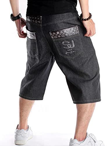 Short en Jean pour Hommes Hip Hop Short en Jean à Broderie Vintage Baggy Short en Jean pour Planche à roulettes Rap Short en Jean Couleur4 XL