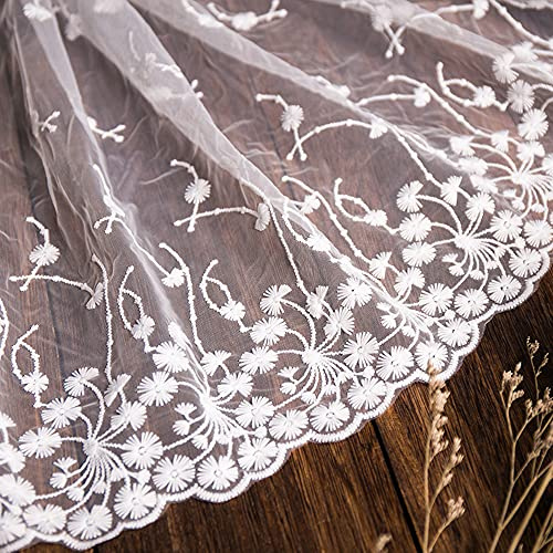 1 Yard Vintage Bestickter Spitzenbesatz Spitzenborte Dekoband Spitzenband Spitzenbordüre Zierband Spitzenstoff für Nähen Brautschleiern Petticoats Hochzeitskleid Hochzeit Deko 32cm Breite,B Weiß