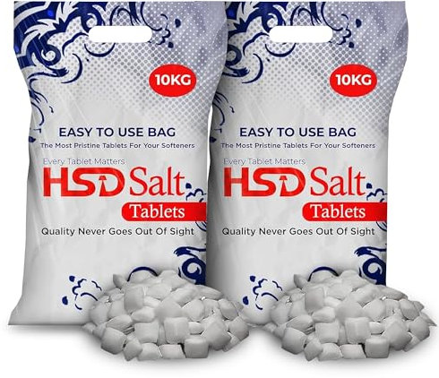 HSD Salt Water Softener Tablets 10Kg Bags Best For Laundry Kitchen Dish Washing Compatible to All Water Softner Machines Premium Quality Food Grade 100% Genuine British Salt Tablet (2 Bags)