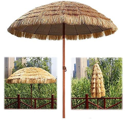 Klein Strandschirm ø145xH210cm Natur Hawaii Sonnenschirm Gartenschirm klappbar Marktschirm Terrassenschirm Rund Sonnenschutz