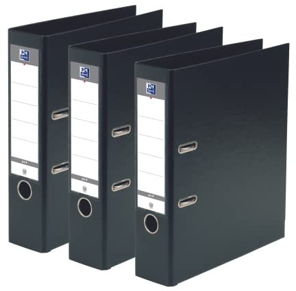 Oxford Pack of 3 Lever Arch Files A4 XL 80 mm 2 Rings Capacity 750 Sheets Polypropylene Cover Black