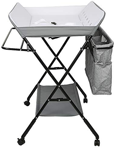 Wickeltisch, faltbar und tragbar, Wickeltisch, klappbar, Babyzimmer, höhenverstellbar, Wickeltisch und Badewanne, 2-in-1 für Baby, von Geburt bis 12 Monate (gebrochenes Weiß)