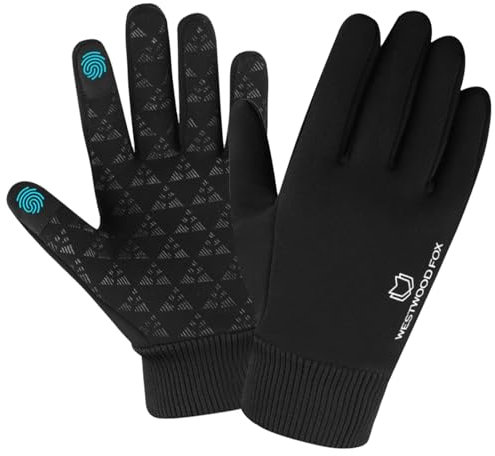 WESTWOOD FOX Winterhandschuhe Touchscreen Leicht wasserdicht Thermo Warm Thinsulate rutschfeste Lauf-Fahrradhandschuhe Winddichte Handschuhe mit elastischen Bündchen für Männer Frauen Schwarz, M