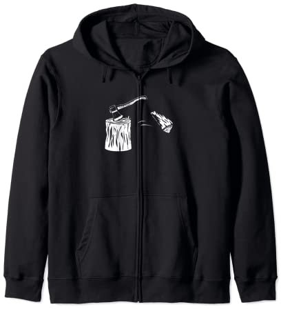Wood Splitting Axe Chopping Block Retro Firewood Crest Zip Hoodie