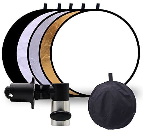Light Reflector for Photography with Clip 24inch 5 in 1 Portable 60cm Round Collapsible Multi Disc Photography Studio Photo Camera Lighting Reflector Diffuser