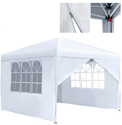 Aufun Cenador Plegable 3x3m, Pérgola Cuadrada Pop Up con Tela Oxford, Carpa de Jardín para Recepciones, Fiestas, Campings, Festivales y Cerveza(Blanco)