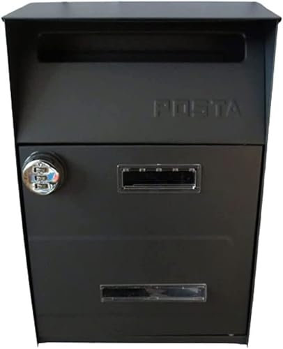 Wall-Mount Mailboxes Double Doors with Lock Postbox Iron Mailboxes with Combination Lock Drop Box for Family Letter Box Home Decoration (Color : Black, Size : Password)