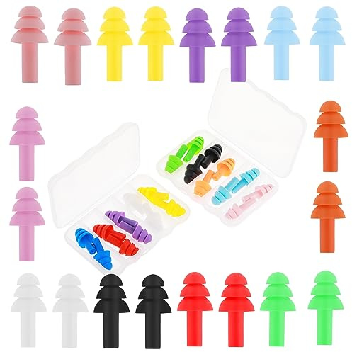 Sibba 10 Paar Ohrstöpsel für Schlaf, weiches Silikon, wiederverwendbare Ohrstöpsel für Schlaf, Rauschunterdrückung beim Studium, Reisen, Arbeit, Konzert, (10 Farben, einschließlich 2