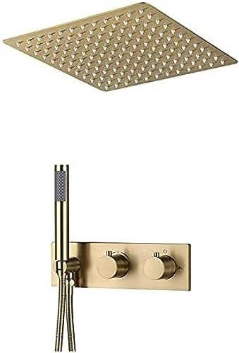 Deckenmontiertes Regenduschsystem, Luxuriöser Quadratischer 12-Zoll-Duschkopf Mit Handbrause, Badezimmer-Thermostat-Duscharmatur-Set Aus Messing,Gold,bonny369