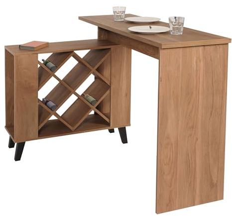 Mendler Bartisch HWC-M45 Staufächer 93x120x98cm braun | Stehtisch, Thekentisch, Weinregal, Weinschrank