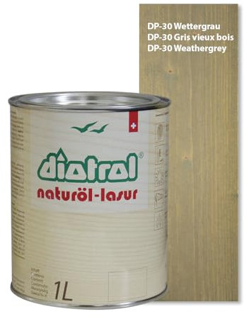 Diotrol Naturöl Lasur 1 Liter Profi Holzlasur Außen wetterfest | Natürliche & umweltfreundliche Lasur für Holz | Premium Holzschutzlasur Wettergrau