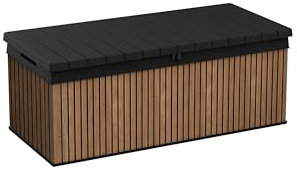 Keter Auflagenbox/Kissenbox 380 Liter l 100% Wasserdicht l mit Belüftung dadurch kein übler Geruch/Schimmel l Moderne Holzdielenoptik l Deckel belastbar bis 300 KG (2 Personen)