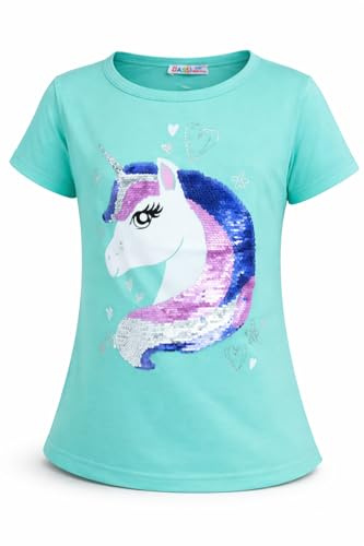 Einhorn4 Kinder Mädchen T-Shirt Bluse Kurzarm Grün2 134-140
