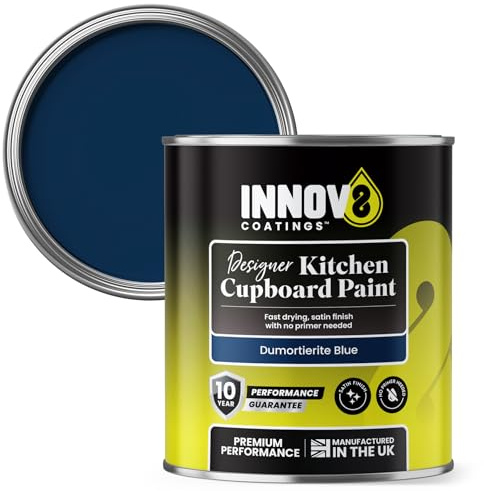 INNOV8 COATINGS DESIGNER KITCHEN CUPBOARD PAINT - DIY - NO PRIMER OR TOP COAT - SATIN Finish - 750 ml - Dumoterite Blue - Fast Dry - CABINET, FURNITURE, WOOD, MDF, PLASTIC & METAL