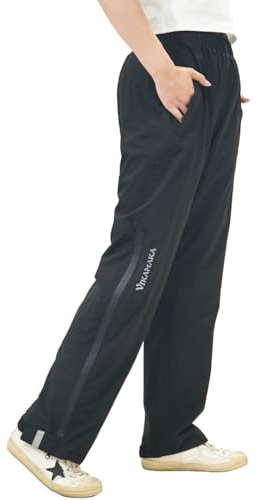 VIKAMAKA Women's Rain Pants, Hiking Pants, Lightweight Waterproof Breathable Elastic Waist Rain Over Pant for Cycling Running, Black, M