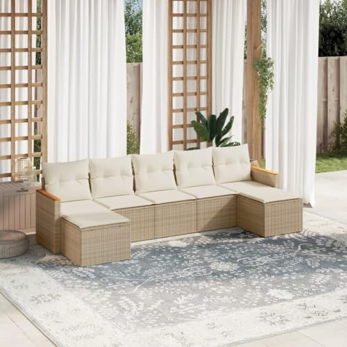 Faroom Balkon Ecklounge mit Stauraum Gartenlounge Klein Balkon Lounge Balkonsofa Kleiner Balkon Sitzecke Balkon Loungemöbel Gartensofa Ecksofa Balkonmöbel Beige 7-tlg-Type-A653