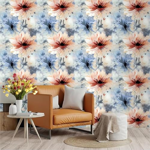 Selbstklebende Tapete Schwarzer Blauer Lotus Strukturtapete Wandtattoo Schlafzimmer Tapete Selbstklebend Vliestapete Wallpaper for Living Room Tapeten Leicht zu Entfernen Wandschutzfolie 45x600cm