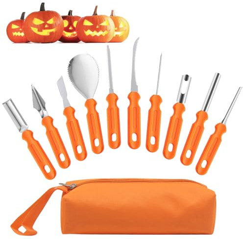 Horuili® Halloween Kürbis Schnitzset, 10-teiliges Kürbis-Schnitzwerkzeug-Set, Halloween-Kürbisschnitzwerkzeug aus Edelstahl, Halloween DIY Schnitzwerkzeuge mit Tragetasche