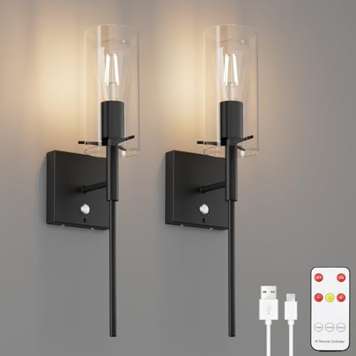 K-Bright 2PCS Kabellos Akku Wandleuchte mit Fernbedienung, 6000mAh Batterie Wandleuchten Innen mit E27 Glühbirne, Aufladbare Wandleuchte Dimmbare,Wandlampe Akku für Wohnzimmer, Schwarz