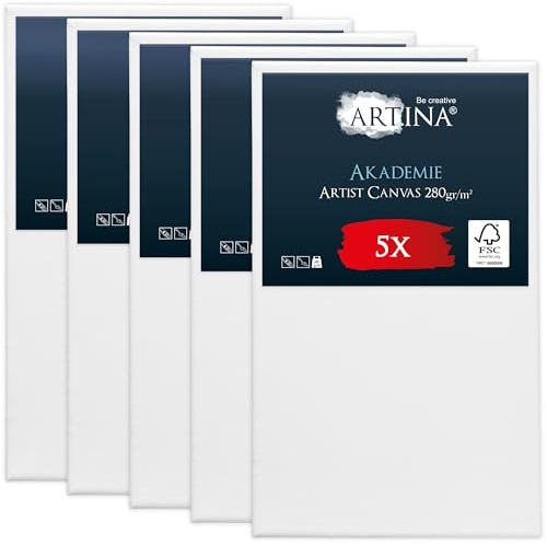 Artina Keilrahmen FSC® Leinwand zum Bemalen 5er Set bespannt | 50x80cm Canvas Leinwände zum malen für Acrylfarben Acryl Rahmen bespannte 100% Baumwolle groß Malzubehör Akademie