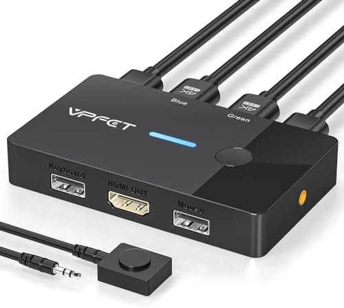 AILVLVNG Switch KVM HDMI 2 PC 1 Monitor 4K@60Hz KVM Commutatore che Condividono Singoli Monitor Tastiera e Mouse KVM Switch 2 PC con Controller Desktop Plug and Play