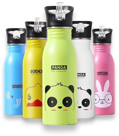 Merto Beno Trinkflasche Kinder Edelstahl 500ml mit Strohhalm Auslaufsicher - BPA-frei - Jungen Mädchen für Kindergarten - Schule - Spülmaschinenfest - Tragegriff - Langlebig (Grün)
