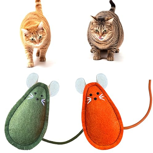 Mox Petish Katzenspielzeug mit Katzenminze – Handgemachte Spielmaus aus Baumwolle für Katzen jeden Alters – Interaktives Katzenspielzeug im 2er-Set oder Einzeln – Orange & Grün