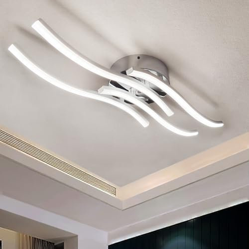 Sweier 28W LED Ceiling Light | Cool White 6000K 2800LM 4×Integrated LEDs | Chrome Surface-Mount Design for Living Room, Kitchen, Bedroom & Hallway