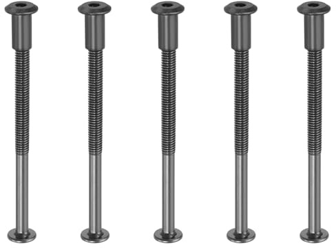 PATIKIL 5 Stück M8x100mm Sechskant Verbindungsschraube mit Hülsenschrauben Hülsenmutter, Kohlenstoffstahl Verbindungsschrauben Set für Holzbretter Schrank Möbel, Schwarz Möbelschrauben