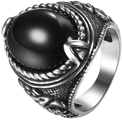 JewelryWe Ring Herren Siegelring Vintage Edelstahl Herren-Ring mit Ovalem Stein Punk Adler Fingerring Bandring Daumen Band Marine Schmuck Geschenk für Männer Vater Silber