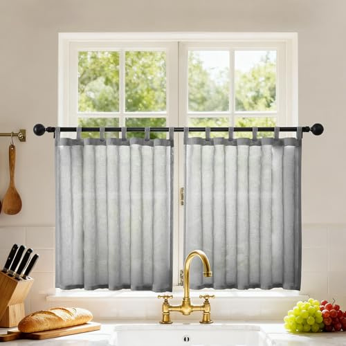 Joydeco Tende Corte per Interni in Voile con Passanti 2 Pezzi L 60 X A 45 CM, Tende Semitrasparenti Moderne per Finestre Piccole Della Cucina, Grigio