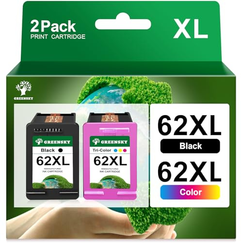 GREENSKY 62XL Cartouches d'encre remanufacturées Noir et Couleur pour HP 62