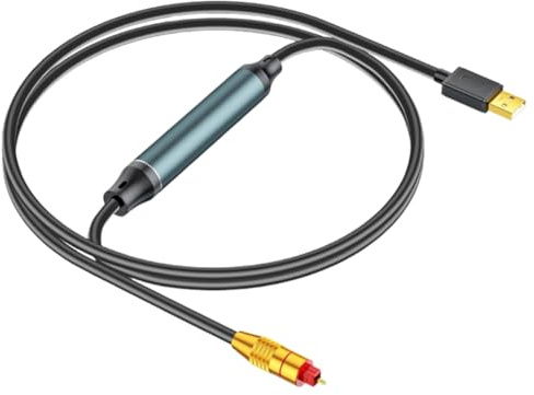 Fouvin USB-ljudadapter, optisk ljudkabel adapter, 2 m/6,5 fot uttag ljudomvandlare kabel för dator bärbar dator anslutning fiberoptisk ljudlåda, USB A till fiberoptisk ljudadapter, SPDIF