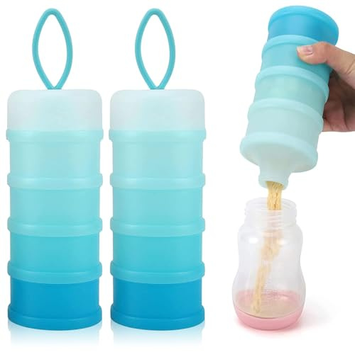 Mjölkpulverportionerare baby, 4 lager mjölkpulverdispenser, barnmatslåda, formel mjölkpulvermatning, bärbar, mjölkpulverdispenser, stapelbar, mjölkpulverlåda (2 stycken, BPA-fri)