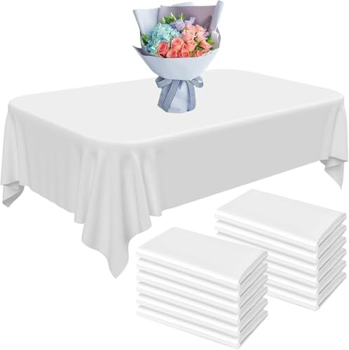 12 Weiß Tischdecken, Wasserdichte Einweg-Tischdecken aus Kunststoff für rechteckige Tische, weiße Tischdecken für Drinnen Oder Draußen, Party, Geburtstag, Hochzeit, Weihnachten (137 x 274 cm )
