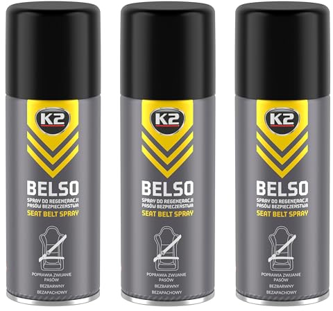 BELSO Lubricante Cinturones de Seguridad Coche – Pack de 3 Lubricación y Protección UV – Mejora el Enrollado y Desenrollado – Antiestático y Sin Residuos 400ml