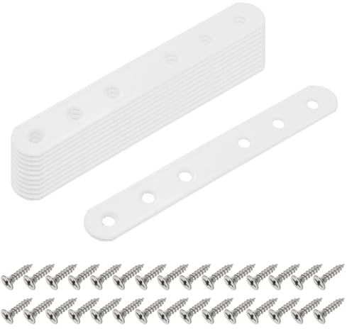 QUARKZMAN 10 Pcs Soportes Planos Rectos 135mm x 5mm Placa De Hierro Blanco | Placas De Reparación Soporte De Unión Conector, Con Tornillos, Para Muebles De Madera