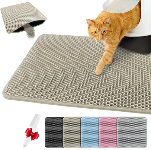 Blissstorm Katzenklo Matte 60X90cm,Doppelschicht EVA Katzenmatte, Khaki | Wasserundurchlässig - Geruchsneutral & Anti-Rutsch Katzenstreumatte , Einfache Reinigung katzenklomatte für Alle Katzen