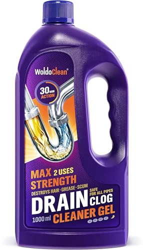 WoldoClean Gel Stura Lavandini e Scarichi 1000ml - Idraulico Liquido Disgorgante Professionale contro Capelli e Grasso, per Doccia e Lavandino, Penetra nell'Acqua Stagnante