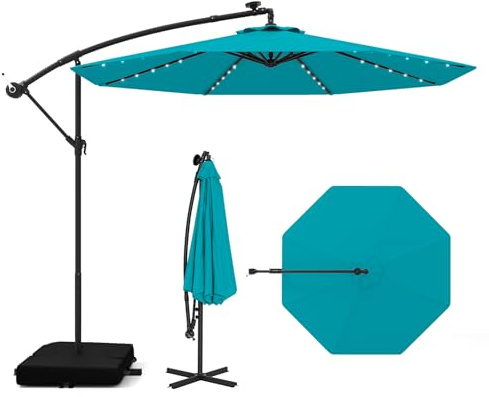 COSTWAY 300 cm parasoll med stativ och LED-belysning