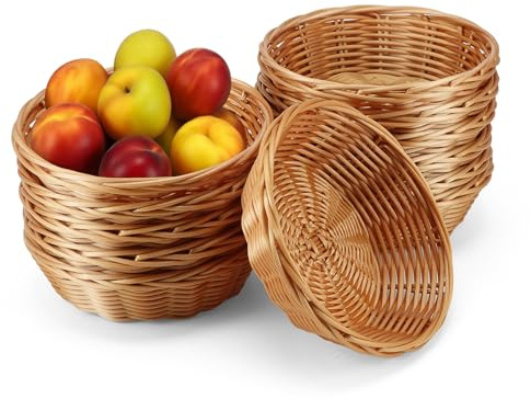 Micvtve 12 Pack Round Gift Baskets, 16cm Plastic Small Bread & Fruit Basket, Hamper Basket for Kitchen, Restaurant, Centerpiece Display