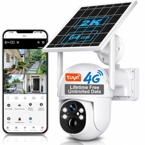 SANSCO 2K/3MP 4G LTE Solar Security Camera Outdoor Wireless, PTZ 360° View | No Subscription & Monthly Fee, No Wifi Home CCTV W/ APP, AI PIR Motion Sensor, Color Night Vision, 2-Way Audio, IP66, 64GB TF