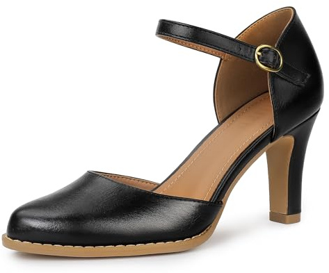 IDIFU Black Heels Closed Toe Chunky High Heels Comfortable Dress Shoes for Women Pumps Vintage Heels Dressy Wedding Prom Bridal Party Work Office Business D'Orsay Pumps Shoes (Black Pu, 7.5)