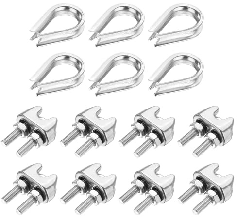 PATIKIL 14Pcs M2 304 Stainless Steel Wire Rope Kit, Wire Rope Cable Clip Clamp, Tube Thimble and Crimping Loop for 1/16 Inch Wire Rope Cable Thimbles, Silver