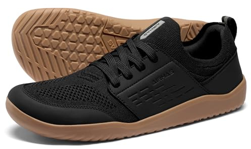 AIRHAS Mens Barefoot Shoes with Wide Toe Box Gym Workout Sneakers for Men Zero Drop Walking Shoes(Black/Gum,9.5)